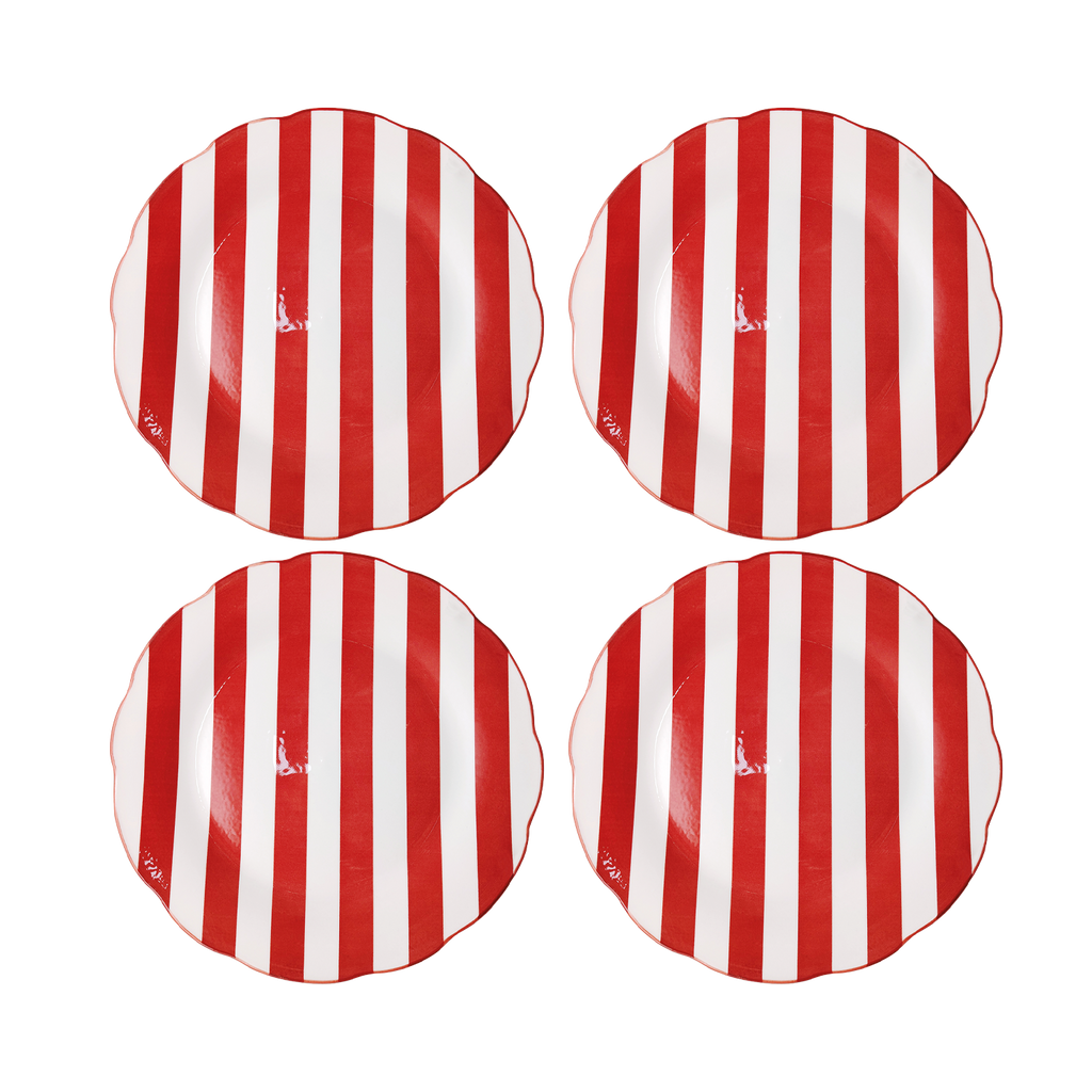 Red striped trattoria-style dinner plates | Set of 4