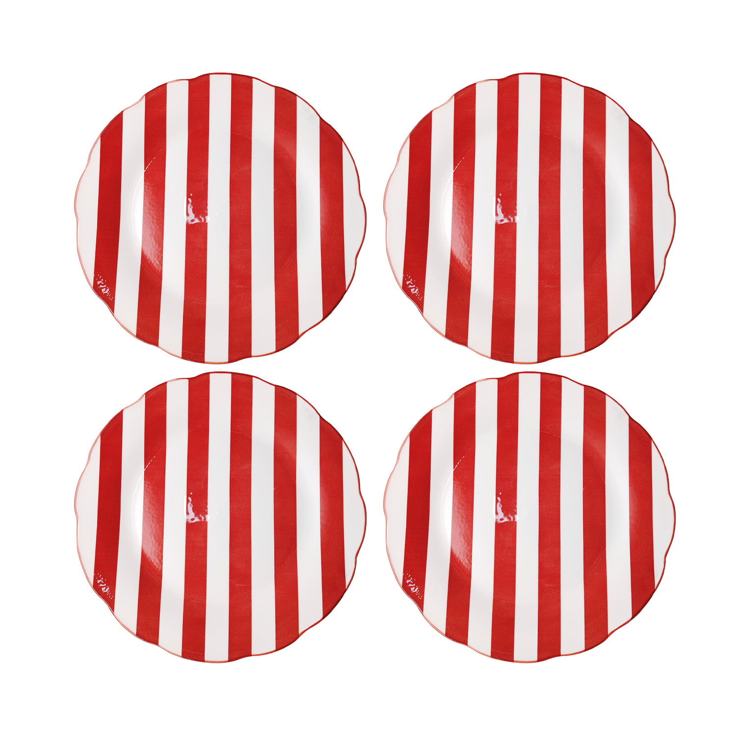 Speiseteller im Trattoria Stil Rot gestreift | 4er-Set