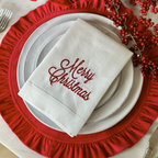 Merry Christmas Linen Napkin White (Set of 4)