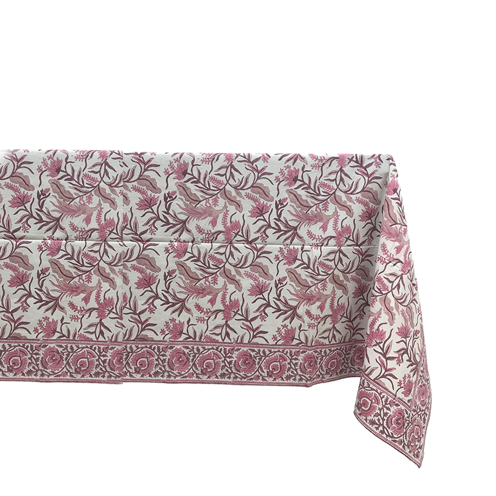Floral Pink Cotton Tablecloth – 150 × 260 cm