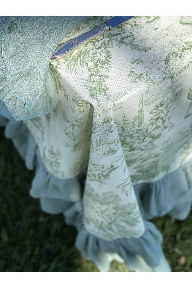 Beschichtete Leinen Tischdecke Sage-Grün