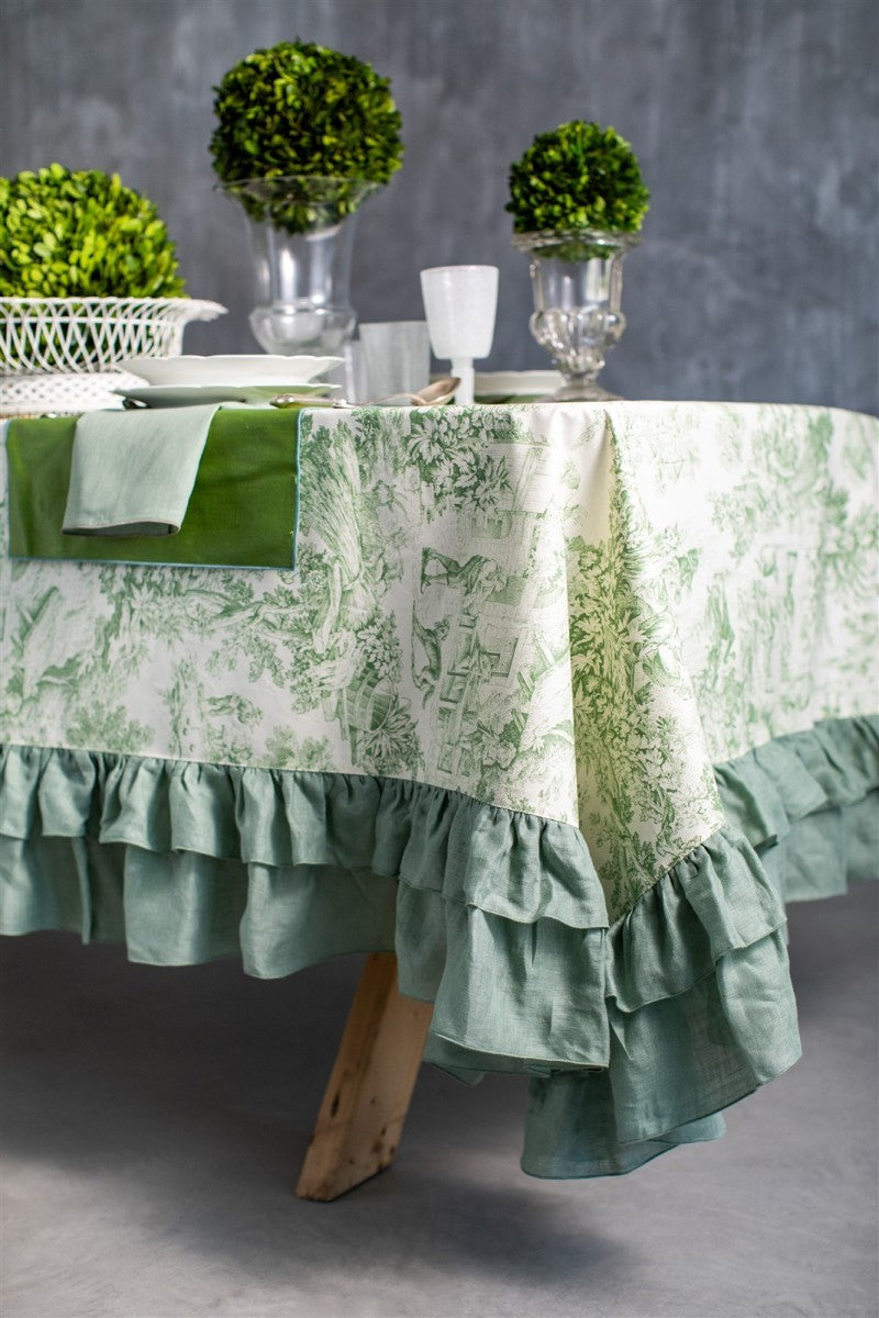 Leinen Tischdecke beschichtet Sage-Grün
